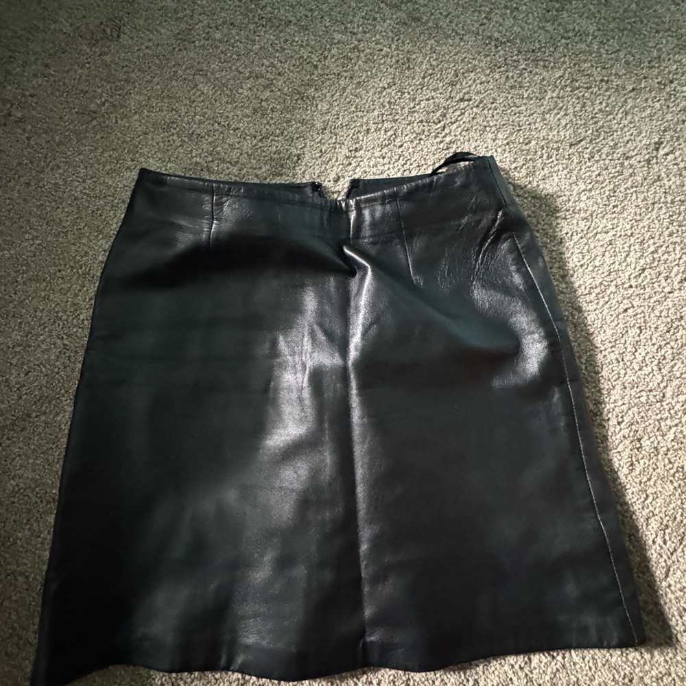 Cache Black Leather Pencil Skirt